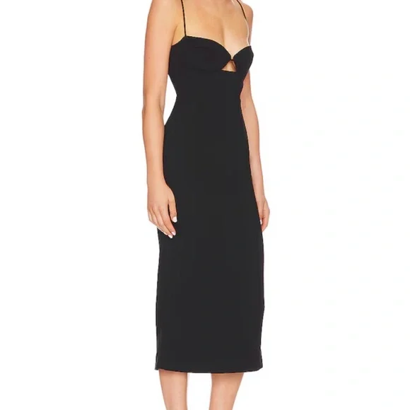 BARDOT Vienna Black Spaghetti Strap Cutout Midi Dress - Picture 2 of 9